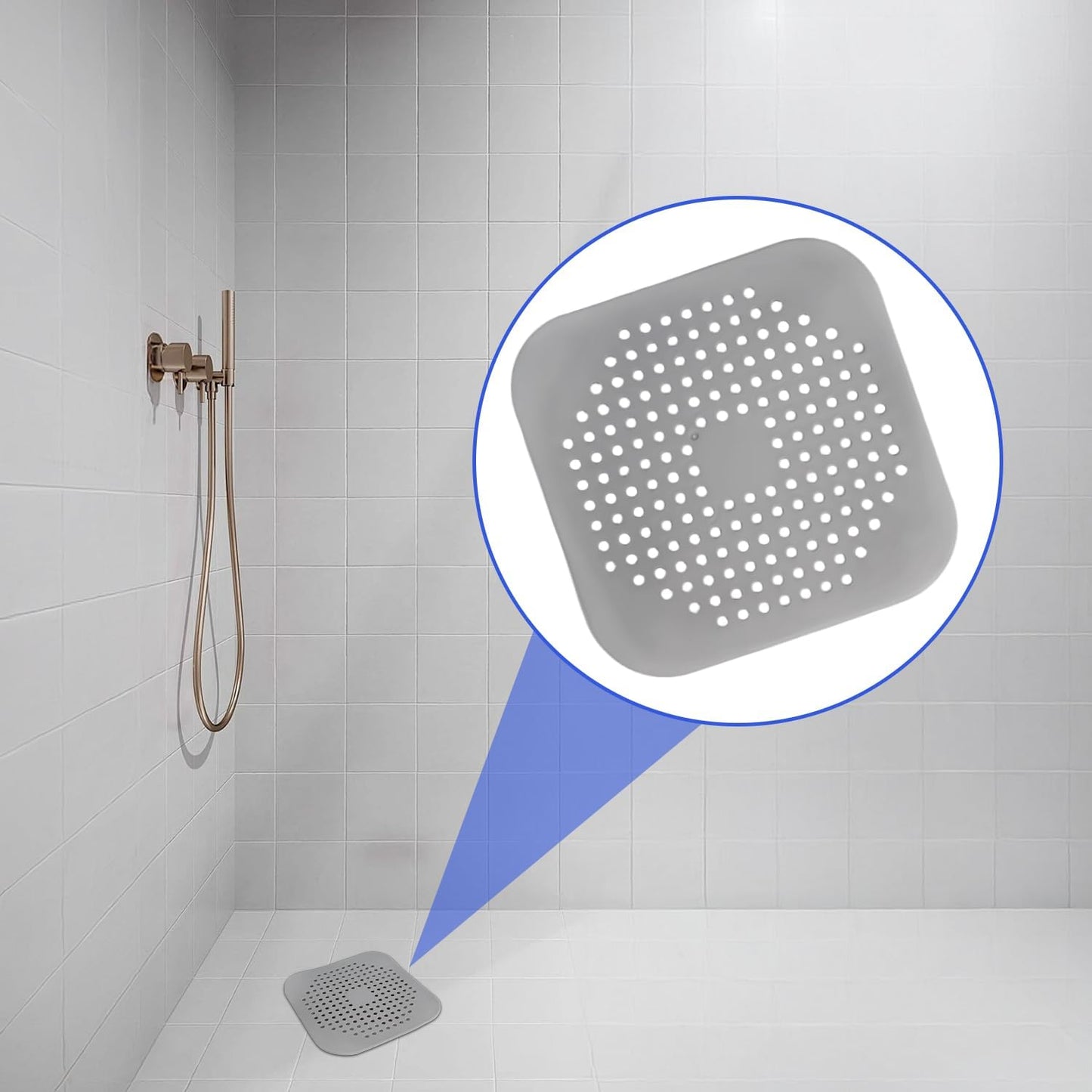 Bathtub Drain Hair Catcher 4 Pack, Silicone Stopper with Suction Cup | Fits Shower & Kitchen Sink Drains, Prevents Clogs, Reusable, Easy to Clean, Durable, Grey