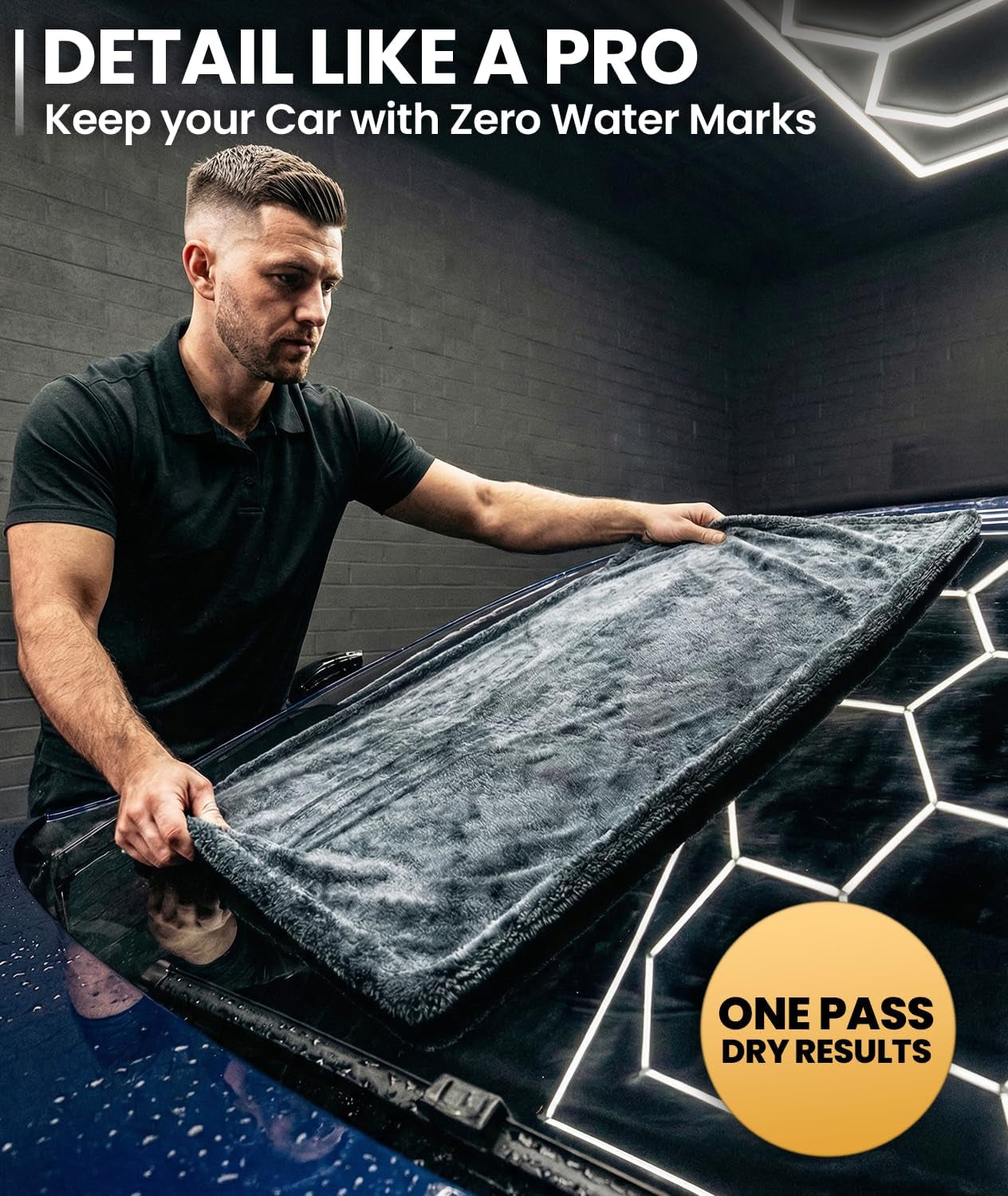 Car Drying Towel - (1300 GSM) XL Drying Towels Car Detailing - Car Microfiber Towel (36"X24") Microfiber Drying Towels for Cars Towels Drying, Car Wash Towels, Ultra Absorbent - Grey & Blue