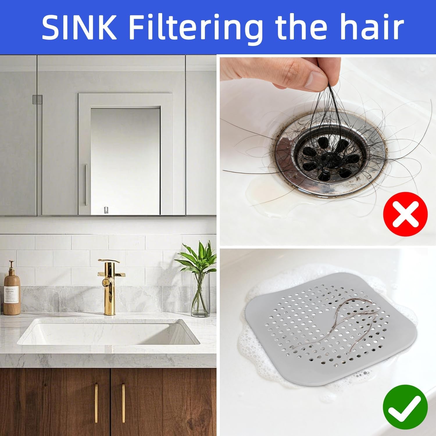 Bathtub Drain Hair Catcher 4 Pack, Silicone Stopper with Suction Cup | Fits Shower & Kitchen Sink Drains, Prevents Clogs, Reusable, Easy to Clean, Durable, Grey