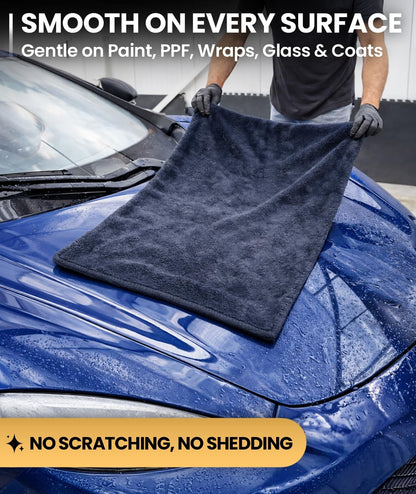 Car Drying Towel - (1300 GSM) XL Drying Towels Car Detailing - Car Microfiber Towel (36"X24") Microfiber Drying Towels for Cars Towels Drying, Car Wash Towels, Ultra Absorbent - Grey & Blue
