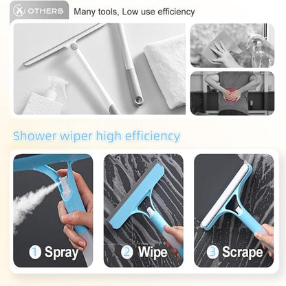 Shower Squeegee for Glass Doors All-Purpose Window Squeegee for Tile Shower Walls Mirror Bathroom Car Window Cleaning (Blue)