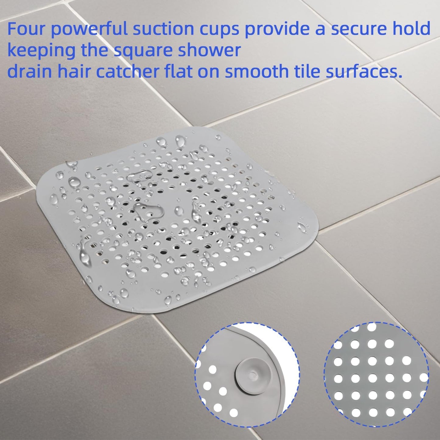 Bathtub Drain Hair Catcher 4 Pack, Silicone Stopper with Suction Cup | Fits Shower & Kitchen Sink Drains, Prevents Clogs, Reusable, Easy to Clean, Durable, Grey