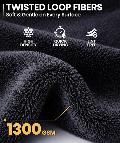 Car Drying Towel - (1300 GSM) XL Drying Towels Car Detailing - Car Microfiber Towel (36"X24") Microfiber Drying Towels for Cars Towels Drying, Car Wash Towels, Ultra Absorbent - Grey & Blue